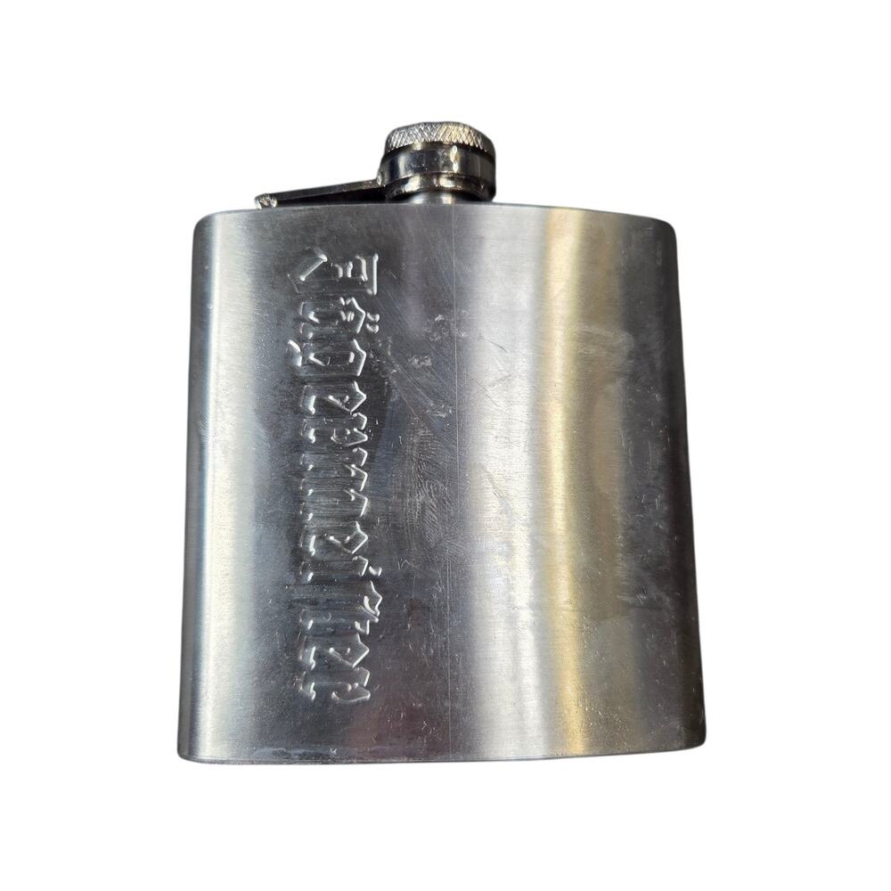 Jagermeister Flask Stainless 6 oz‎ Screw Down 4.25" x 3.75" Liquor Alcohol